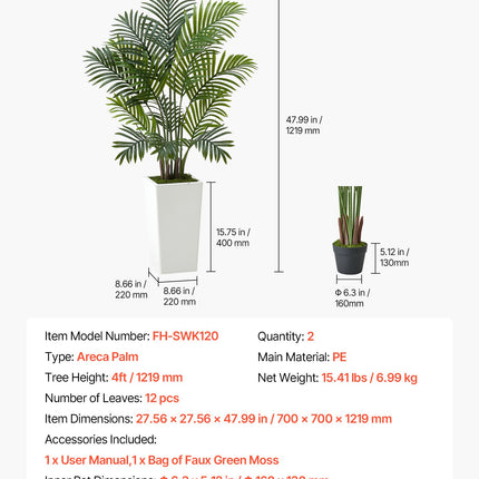 Dirbtinė areka (palmė) VEVOR FH-SWK120, 121,9 cm, 2 vnt.