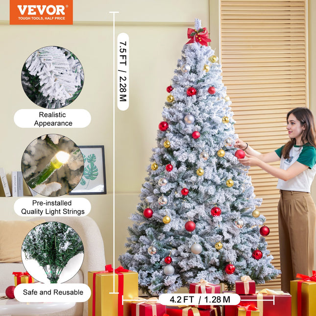 Dirbtinė Kalėdų eglė VEVOR SX-2886S-7.5ft-NA, 228 cm aukščio su LED apšvietimu