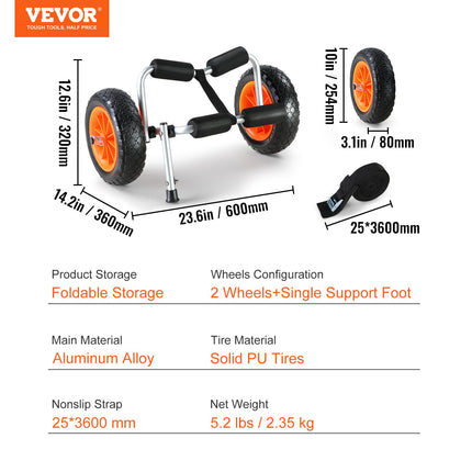 Baidarių ir kanojų vežimėlis VEVOR Heavy Duty, 113,4 kg keliamoji galia