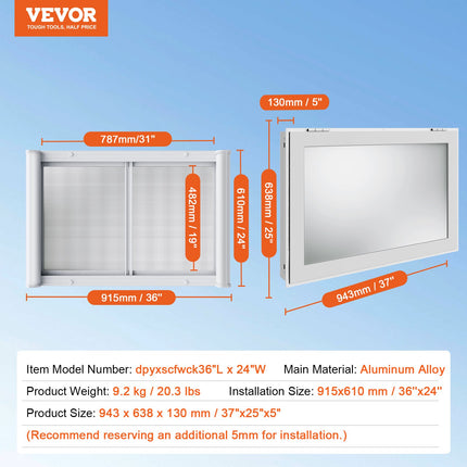 Prekybinis langas VEVOR dpyxscfwck36*24W, 915 x 610 mm