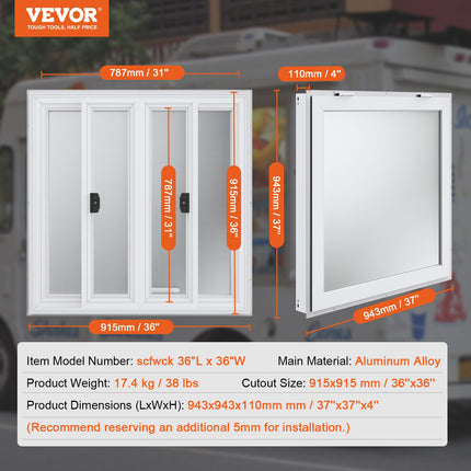 Prekybinis langas VEVOR scfwck 36"x36", 91,4 x 91,4 cm