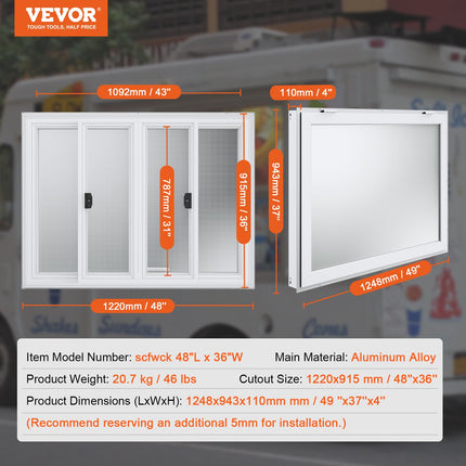 Prekybinis langas VEVOR scfwck, 122 x 91,4 cm