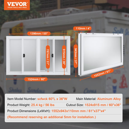 Prekybinis langas VEVOR scfwck 60"x36", 152x91 cm