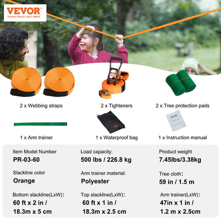 Vaikščiojimo juostos rinkinys (Slackline) VEVOR Pr-03-60, 18,3 m