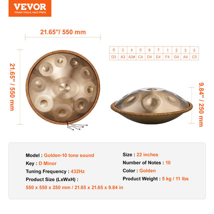 Rankinis būgnas (Handpan) VEVOR Golden-10, 10 natų