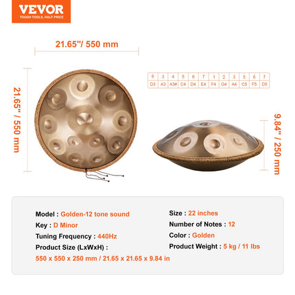 Handpan būgnas VEVOR Golden-12, 12 natų, D Minor