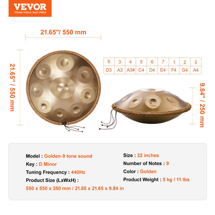 Handpan būgnas VEVOR Golden-9, 9 natos (D Minor)