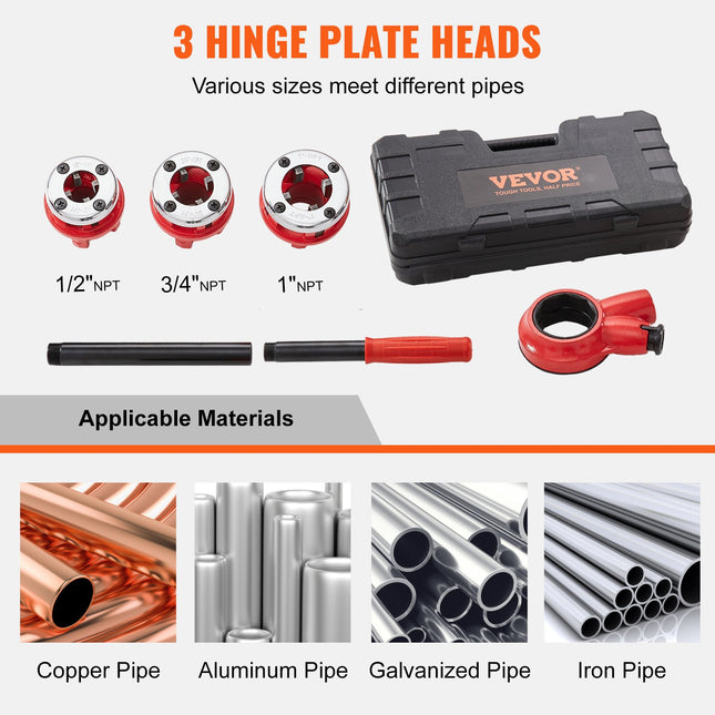 Rankinis vamzdžių sriegiklis VEVOR KT1103A, 1/2"–1" NPT