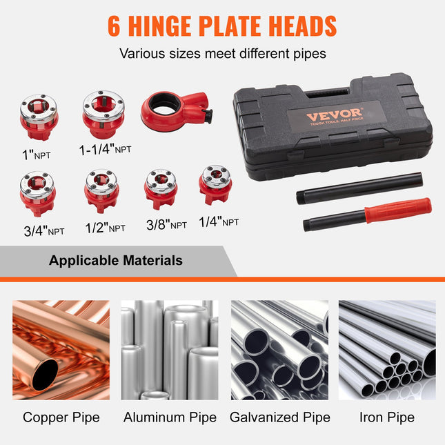 Rankinis vamzdžių sriegpjovių rinkinys VEVOR KT1106A, 1/4" - 1 1/4" NPT