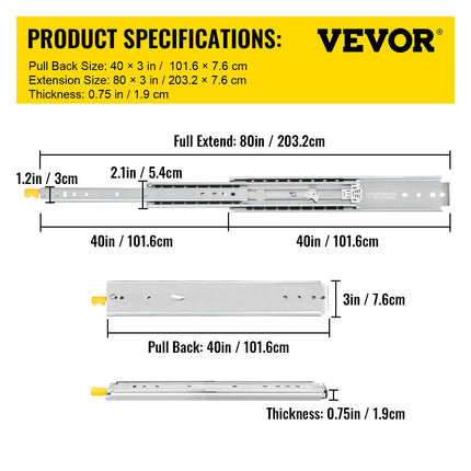 Stalčių bėgeliai su užraktu VEVOR VV-SJTTDGDS-40IN, 101,6 cm, iki 227 kg