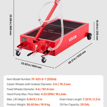 Žemo profilio alyvos surinkimo talpa VEVOR FF-931-S-T, 75,7 l