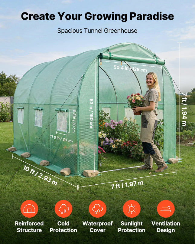 Šiltnamis tunelis VEVOR 2×3×2m(3)G-D, 2,93x1,97x1,94 m