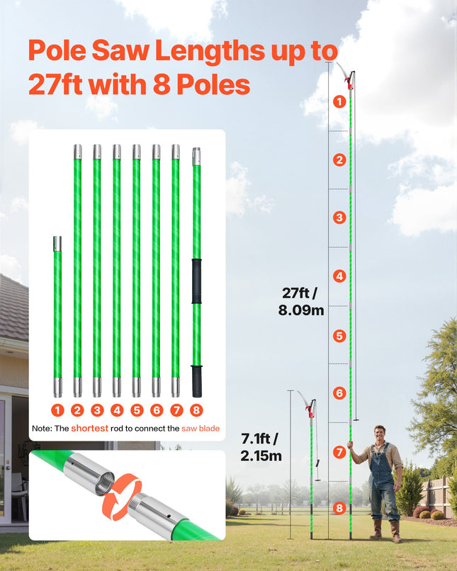 Rankinis aukštapjovės pjūklas VEVOR RUNZETOOL-GZJ-32G2, iki 8,1 m
