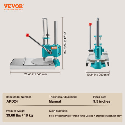 Rankinis picų tešlos presas VEVOR APD24, 24 cm