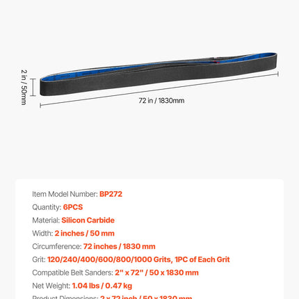 Šlifavimo juostos VEVOR BP272, 50 x 1830 mm, 6 vnt.