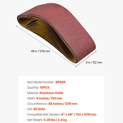 Šlifavimo juostos VEVOR BP648, 152 x 1219 mm, 80 grit, 10 vnt.