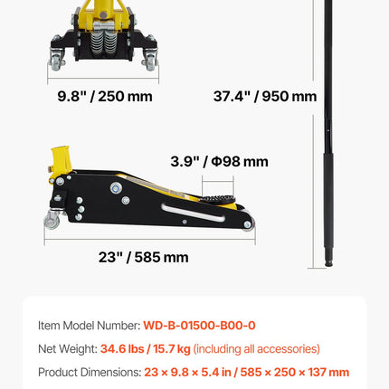 Žemo profilio domkratas VEVOR QJD-LTD015A-00, 1,5 t