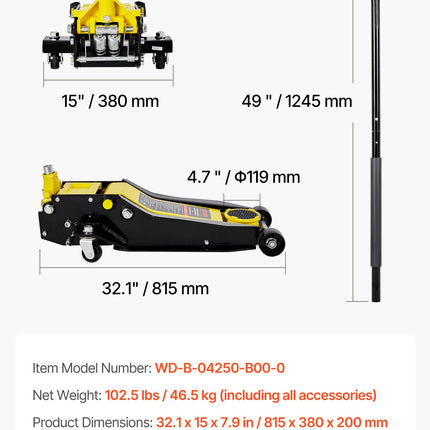 Žemo profilio hidraulinis keltuvas VEVOR WD-B-04250-B00-0, 4 tonos