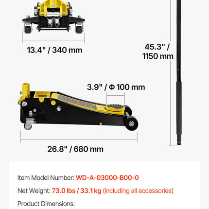 Žemo profilio hidraulinis keltuvas VEVOR K500, 3 tonos