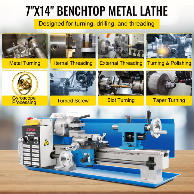 Mini metalo tekinimo staklės VEVOR 180 x 350 mm, 550W