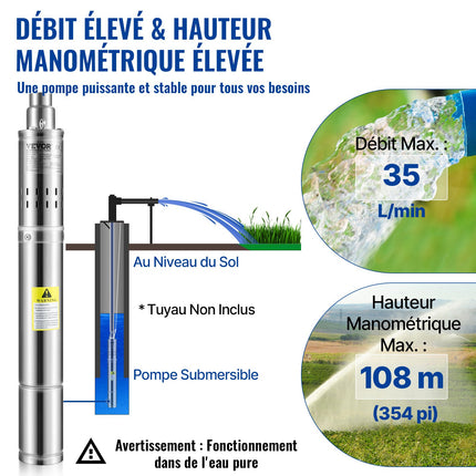Giluminis vandens siurblys VEVOR 3QGD1-60-0.55, 550W