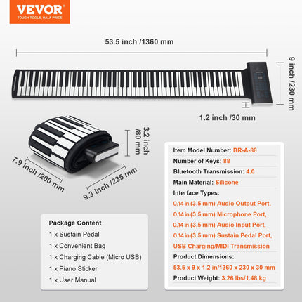 Susukamas pianinas VEVOR BR-A-88, 88 klavišai