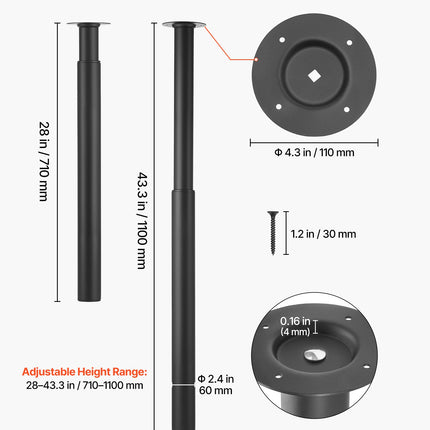 Reguliuojamos stalo kojos VEVOR HXZTYG28-43.3, 710-1100 mm