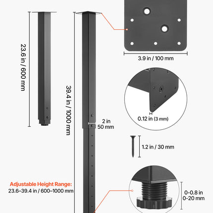 Reguliuojamos stalo kojos VEVOR HXZTFG24-40, 610-1016 mm