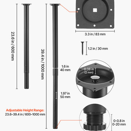 Reguliuojamos stalo kojos VEVOR HXZTYG24-40, 610–1016 mm
