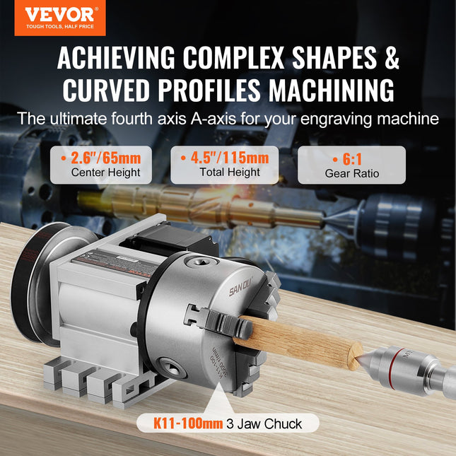 CNC dalinimo galvutė VEVOR BS4-KP100-57, 100 mm griebtuvas