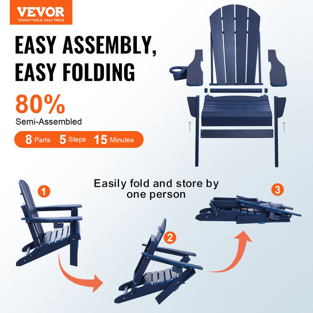 Adirondack tipo kėdės VEVOR SS401-BU-2P, 2 vnt. komplektas