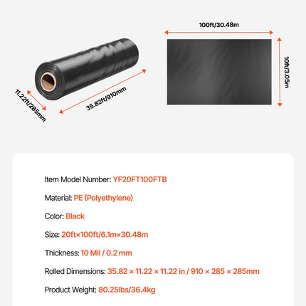 Polietileno plėvelė VEVOR YF20FT100FTB, 6,1 x 30,5 m, 0,25 mm