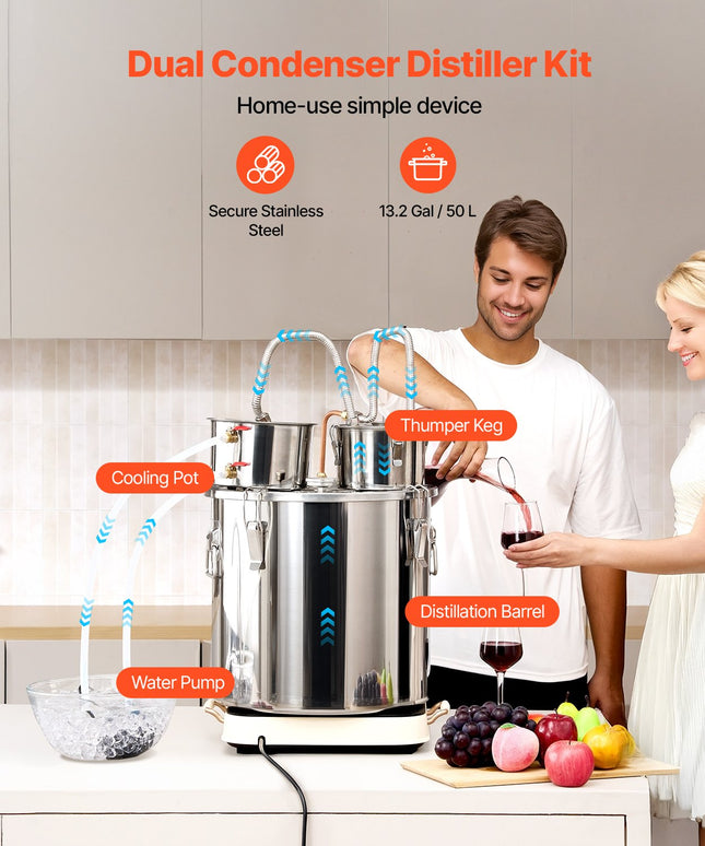 Alkoholio distiliavimo aparatas VEVOR DTDB-50L-U, 50 l