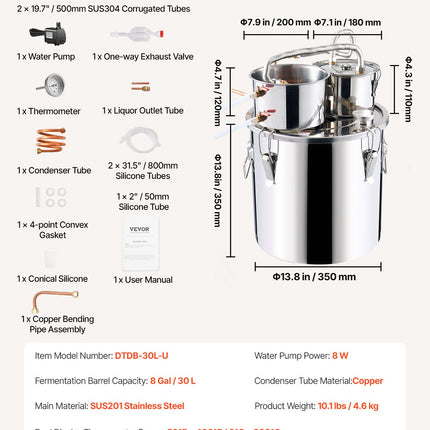 Distiliavimo aparatas VEVOR DTDB-30L-U, 30 L
