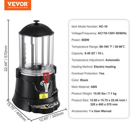 Karšto šokolado dozatorius VEVOR HC-10, 10 l