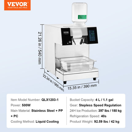 Pramoninis snaigių ledo gaminimo aparatas VEVOR QLX1203-1, 180 kg/24 val.