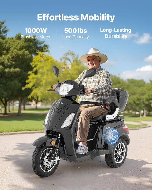 Elektrinis triratis motoroleris neįgaliesiems ir senjorams VEVOR VISTA-1, 1000W