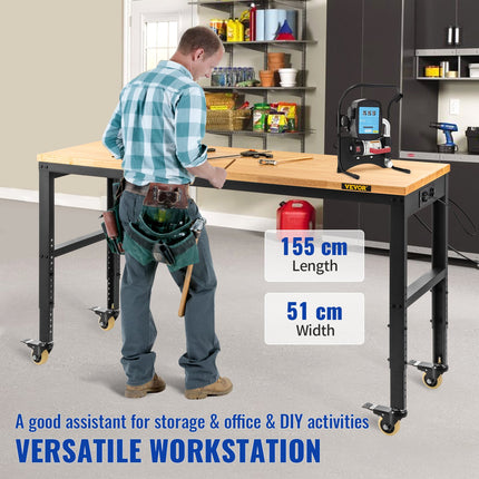 Reguliuojamo aukščio darbastalis VEVOR O6120L, 155 x 51 cm, 720 kg