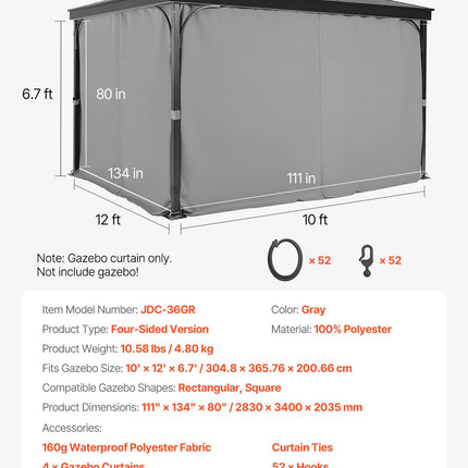 Pavėsinės užuolaidos VEVOR JDC-36GR, 3 x 3,6 m