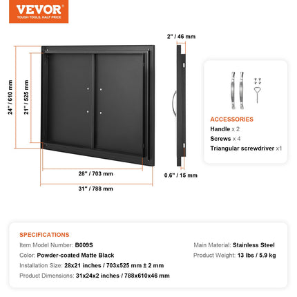 Lauko virtuvės durelės VEVOR B009S, 788x610 mm