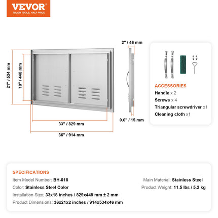 Lauko virtuvės durelės VEVOR BH-018, 914x534 mm
