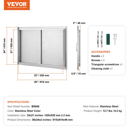Lauko virtuvės durelės VEVOR B004S, 915x610 mm