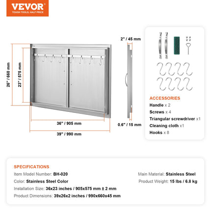 Lauko virtuvės durelės VEVOR BH-020, 990x660 mm