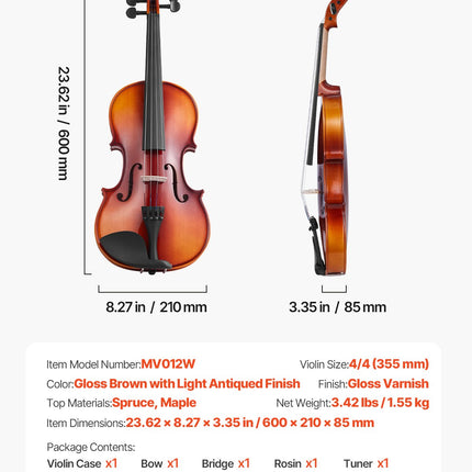 Smuikas VEVOR MV012W, 4/4 dydžio pilnas komplektas