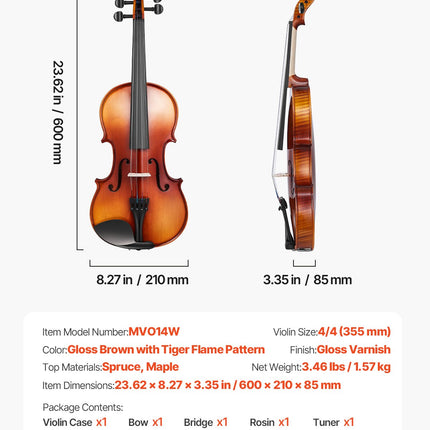 Smuikas VEVOR MVO14W, 4/4 dydis