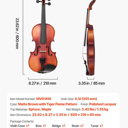 Smuikas VEVOR MVO14W, 4/4 dydis