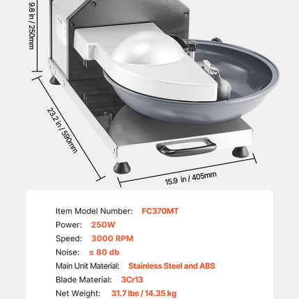 Maisto smulkintuvas VEVOR FC370MT, 3000 sūk./min.