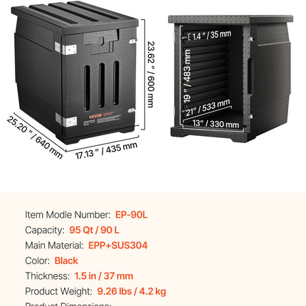 Termoizoliacinė maisto transportavimo dėžė VEVOR EP-90L, 90 l