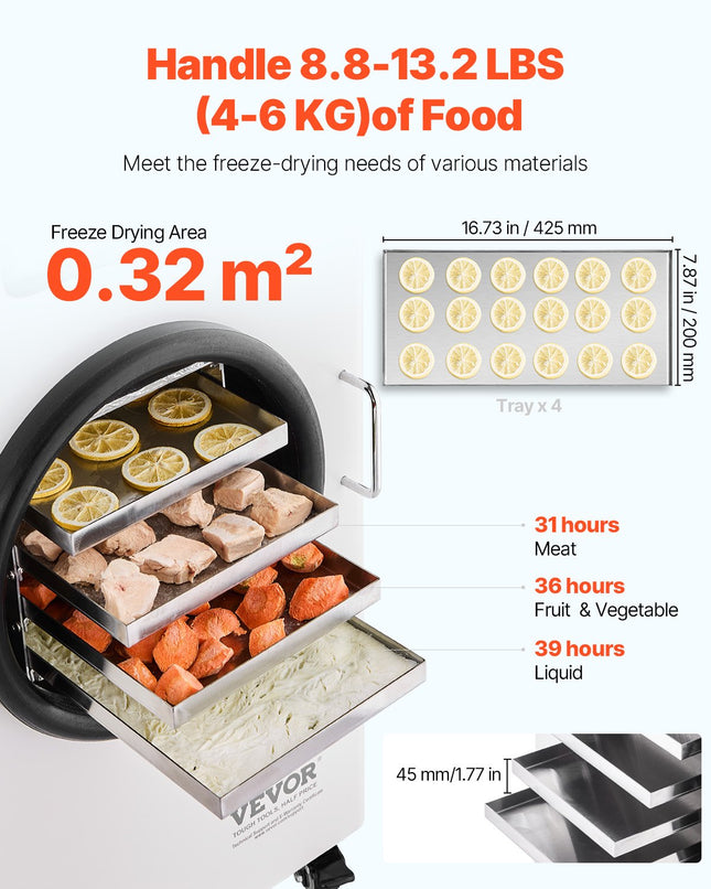Maisto šaltyje džiovintuvas (liofilizatorius) VEVOR HFD-4, 4-6 kg talpa