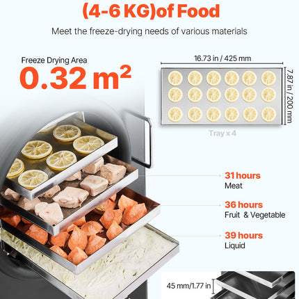 Maisto produktų šalčio džiovintuvas (liofilizatorius) VEVOR HFD-4, 4-6 kg talpa